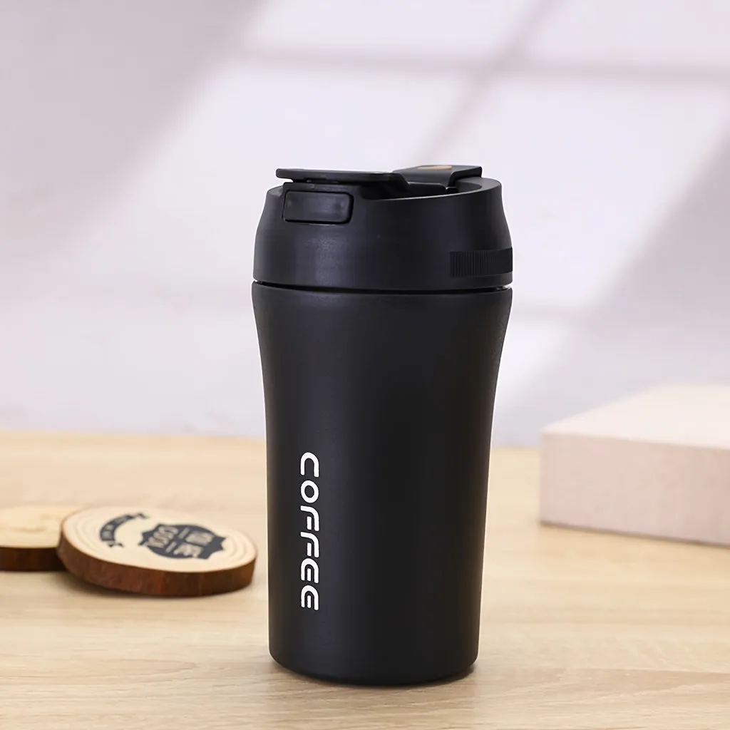 1pc, 13.53oz Stainless Steel Coffee Mug - Portable Insulated Bottle With Straw, Insulated Car Vacuum Flask For Hot & Cold Drinks !