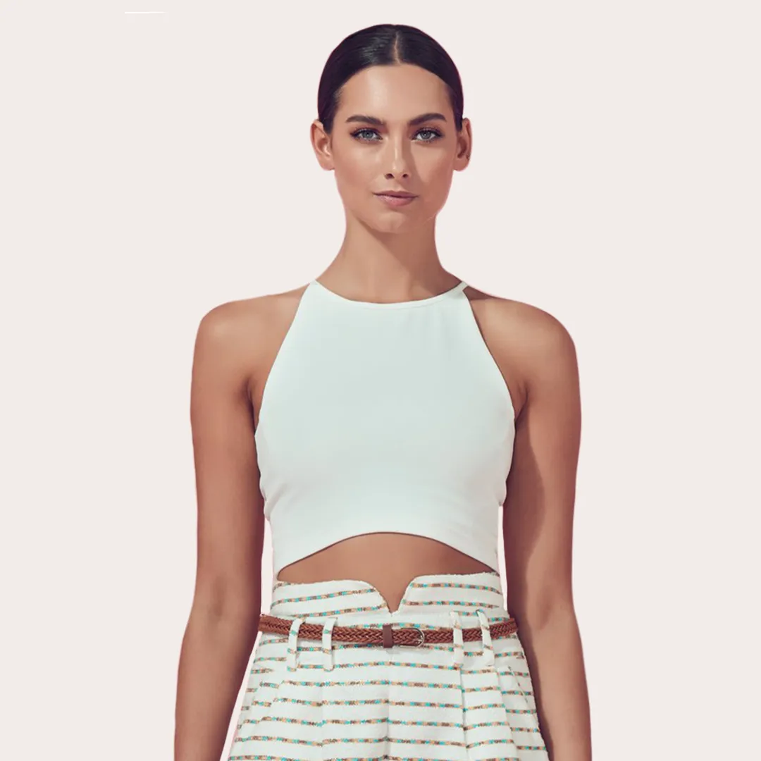 ABUDANTINA Sleeveless Ivory White Basic Crop Top