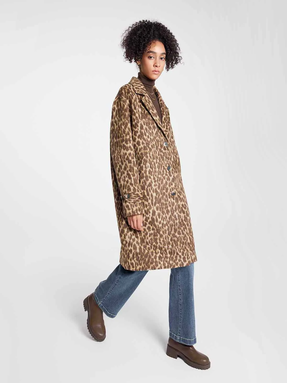 ASOBIO Retro Woolen Leopard Print Jacquard Coat