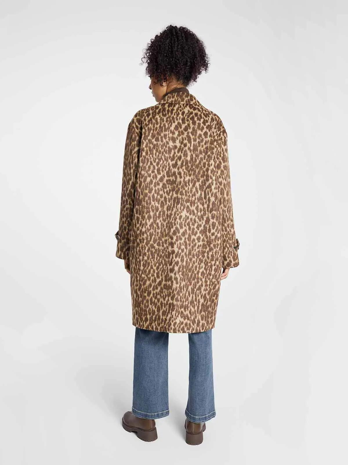 ASOBIO Retro Woolen Leopard Print Jacquard Coat