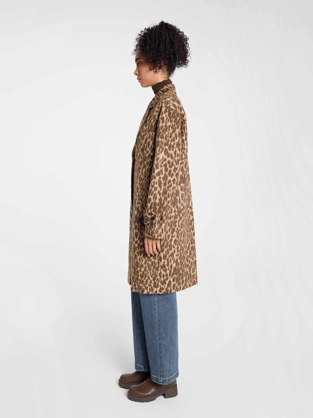 ASOBIO Retro Woolen Leopard Print Jacquard Coat