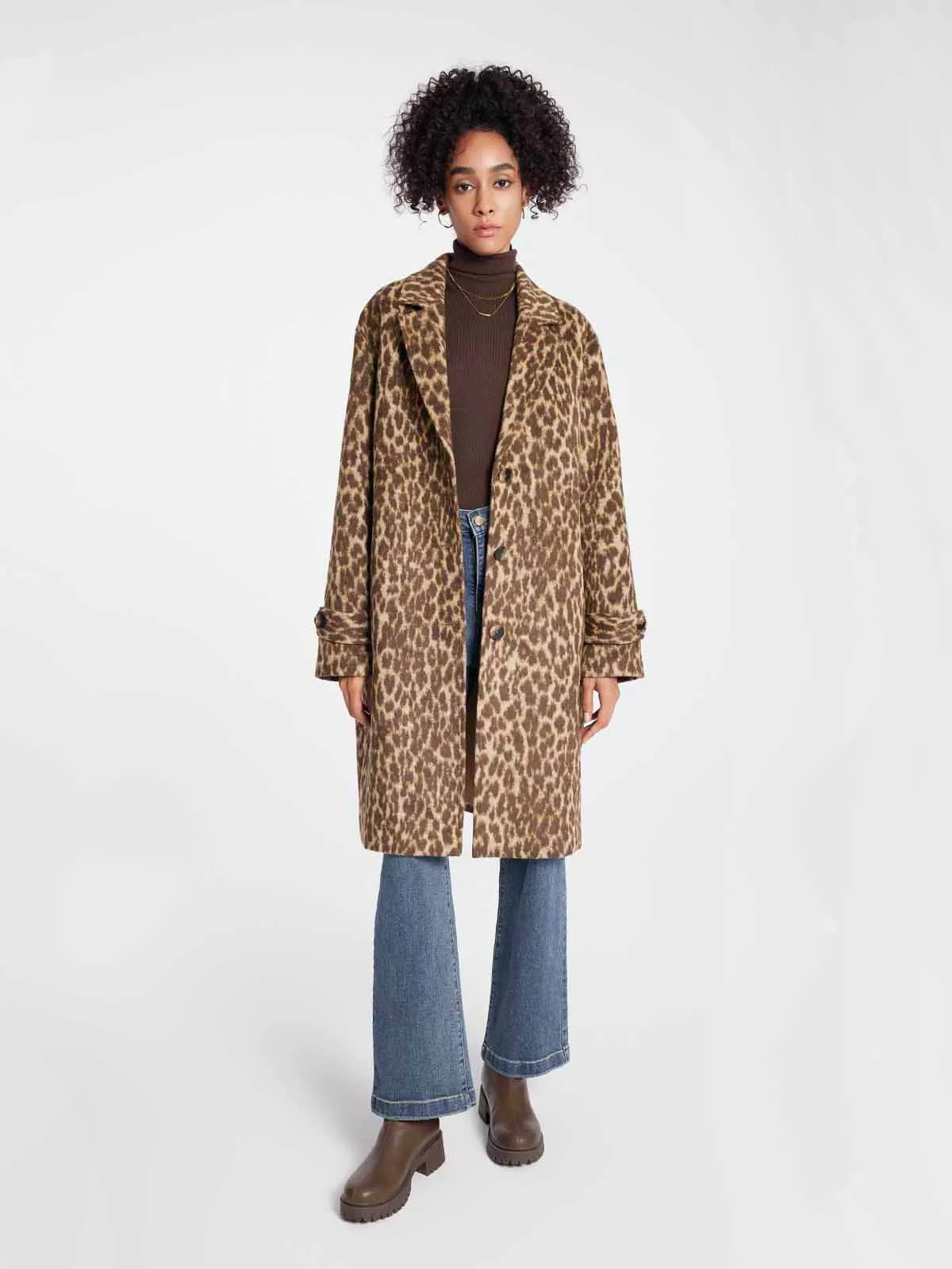 ASOBIO Retro Woolen Leopard Print Jacquard Coat