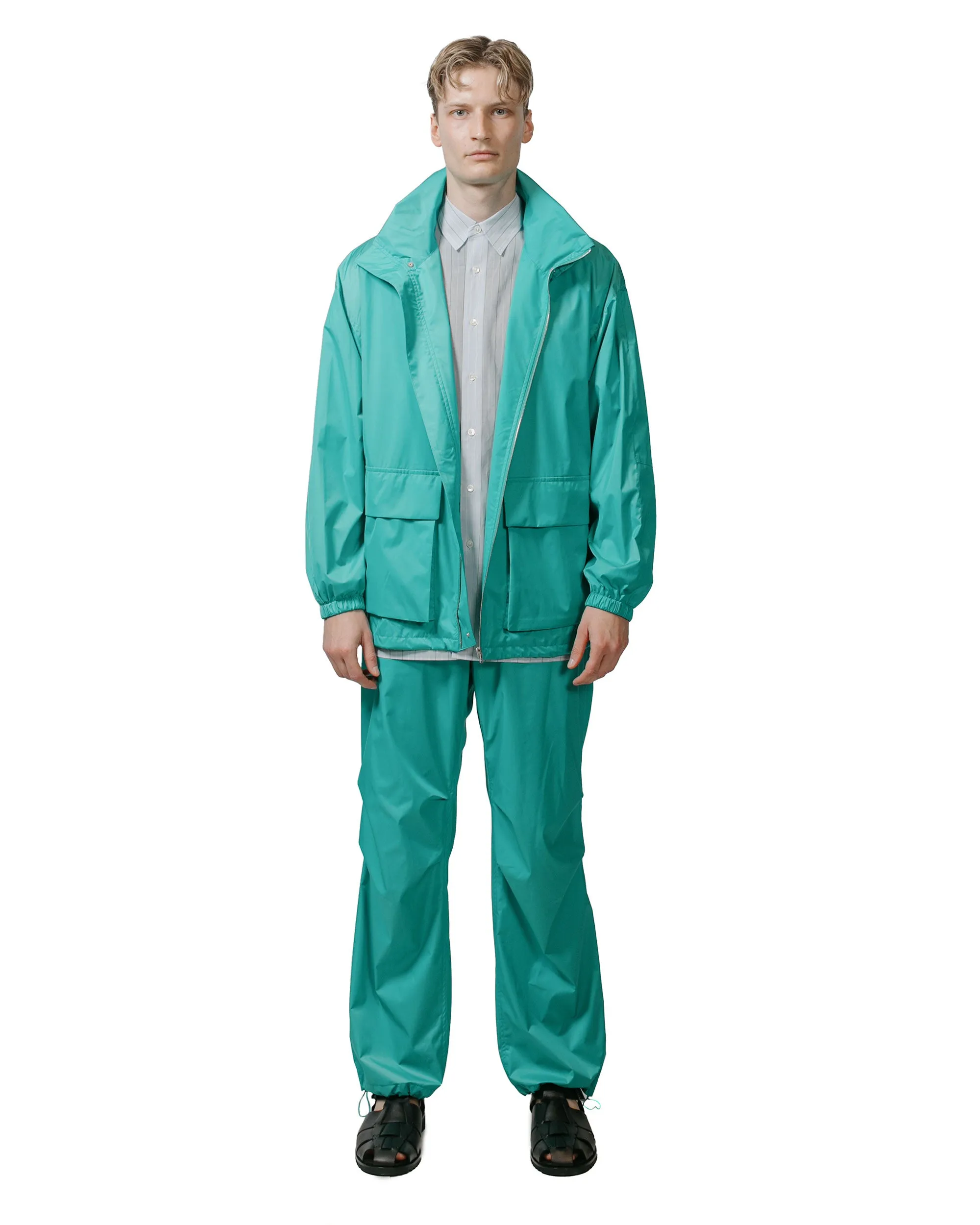 Auralee Hard Twist Polyester Satin Laminate Zip Blouson Turquoise Blue