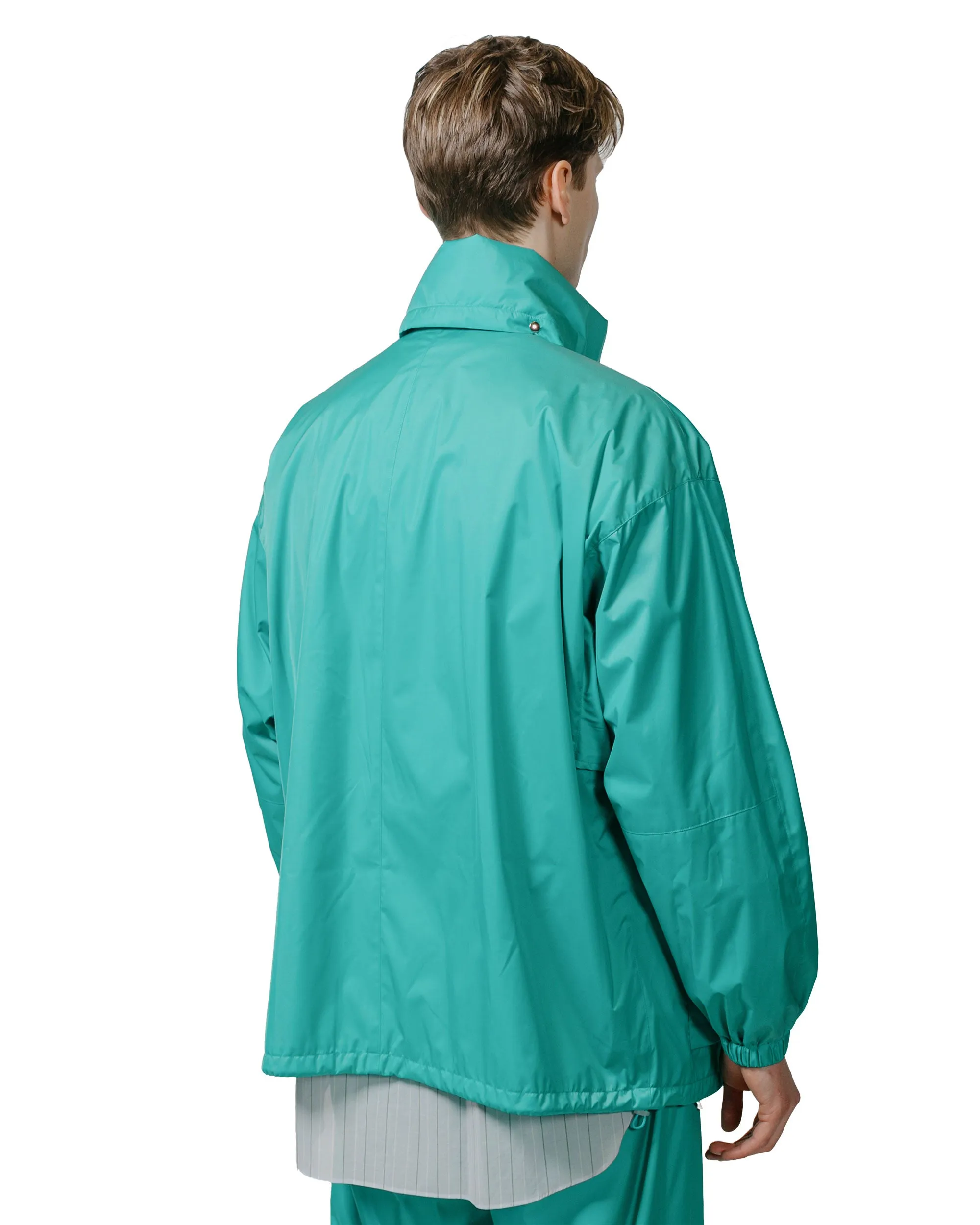 Auralee Hard Twist Polyester Satin Laminate Zip Blouson Turquoise Blue