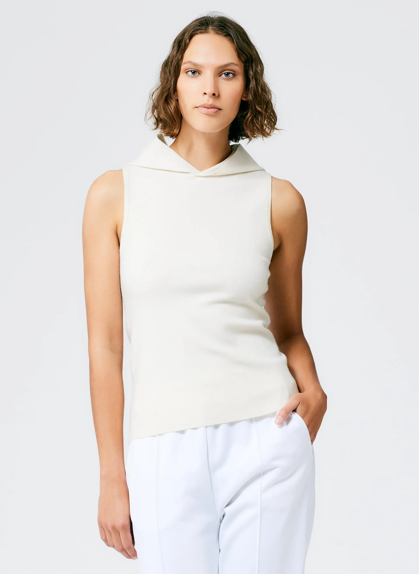 Compact Stretch Cashmere Sleeveless Hoodie