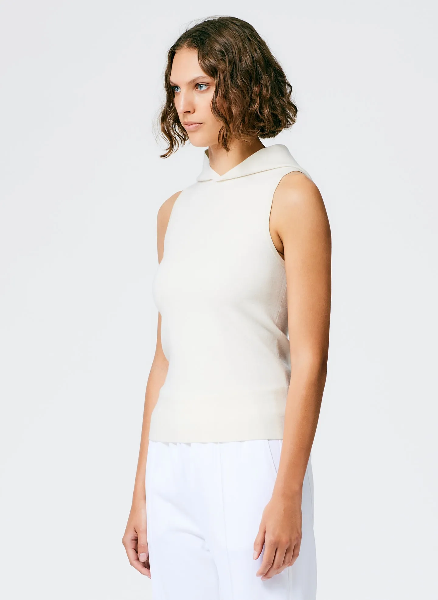 Compact Stretch Cashmere Sleeveless Hoodie