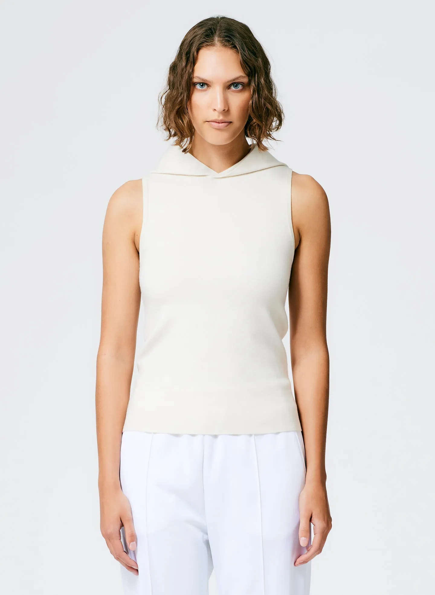 Compact Stretch Cashmere Sleeveless Hoodie