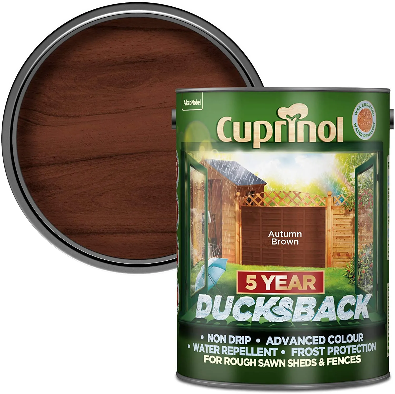 Cuprinol Ducksback 5 Year Waterproof for Sheds and Fences - Autumn Brown 5 Litre