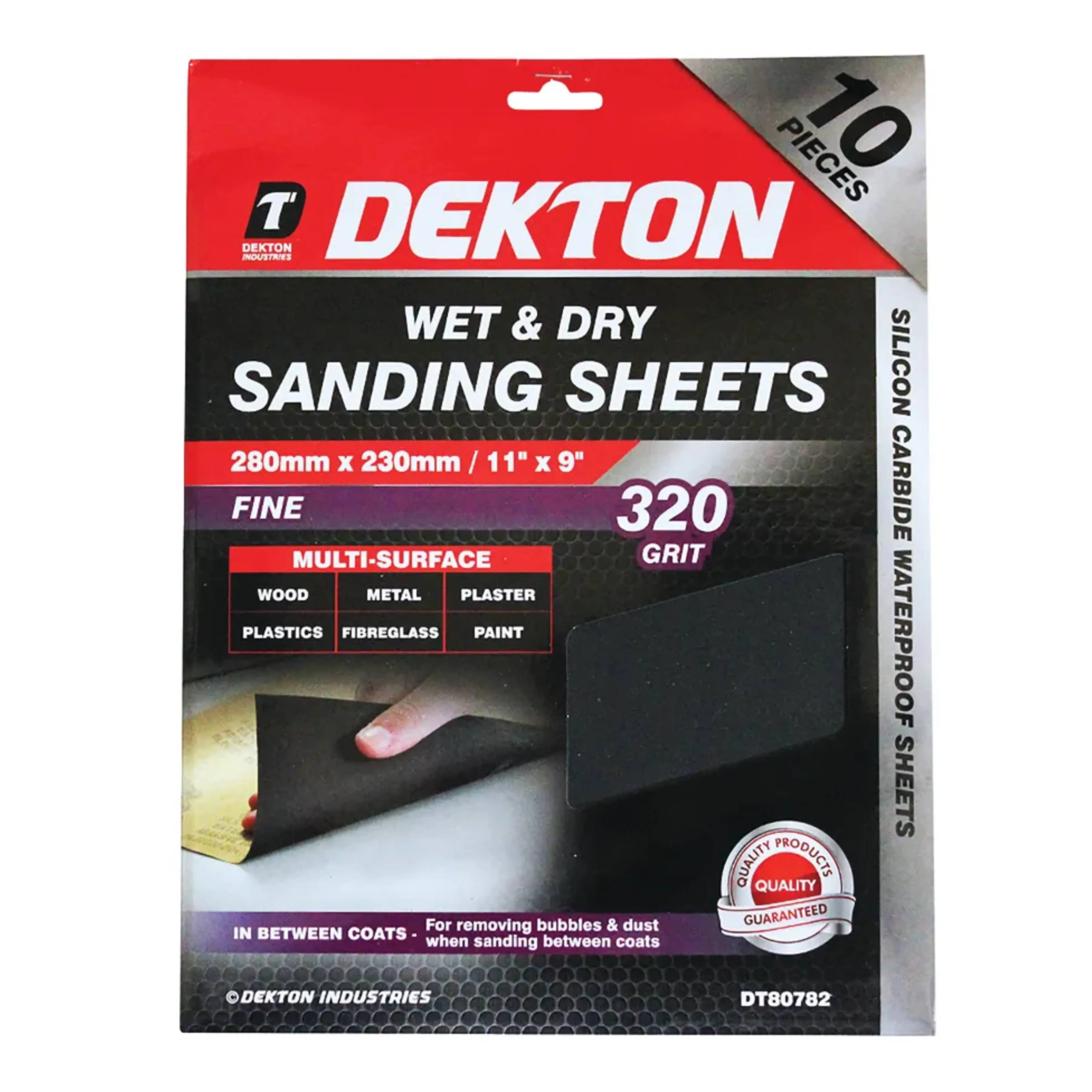 DEKTON 10PC Wet & Dry Sanding Sheets 280mm x 230mm - Fine 320 Grit