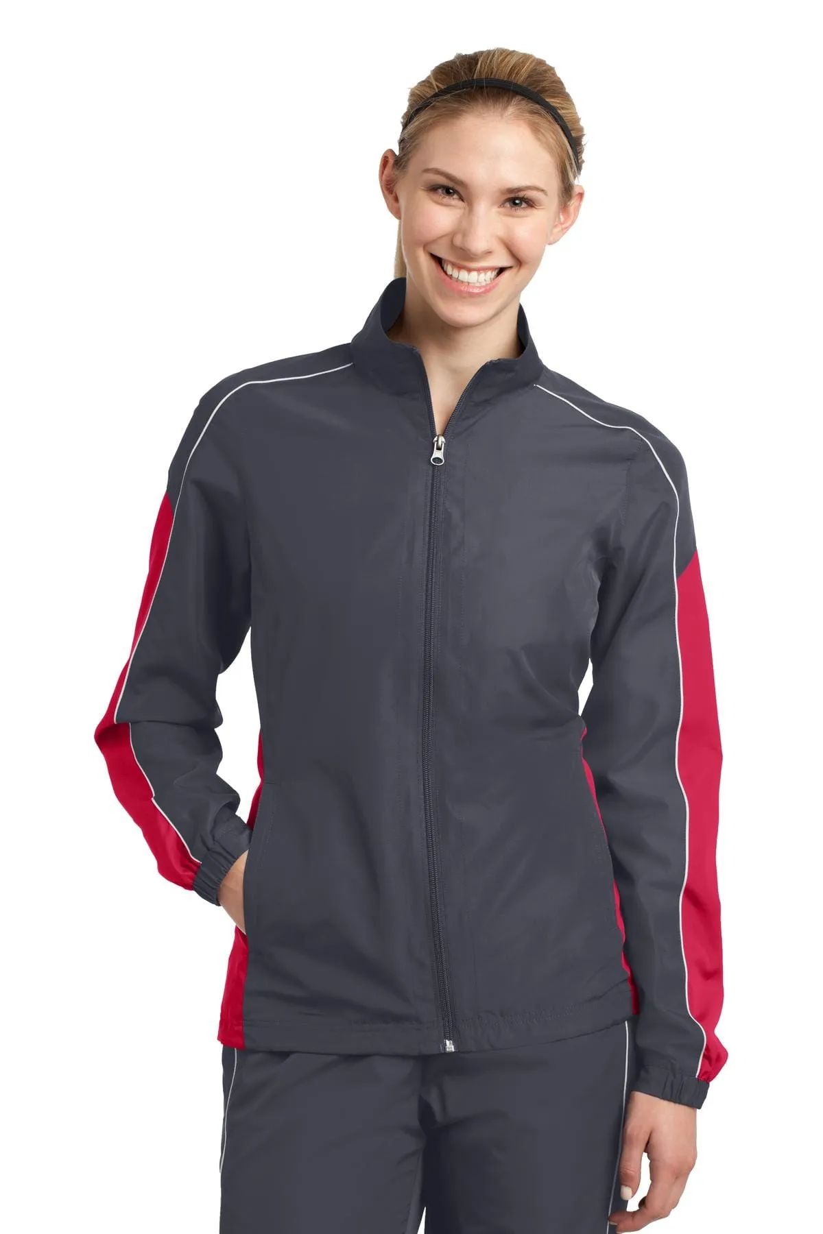 DISCONTINUED  Sport-Tek ®  Ladies Piped Colorblock Wind Jacket. LST61