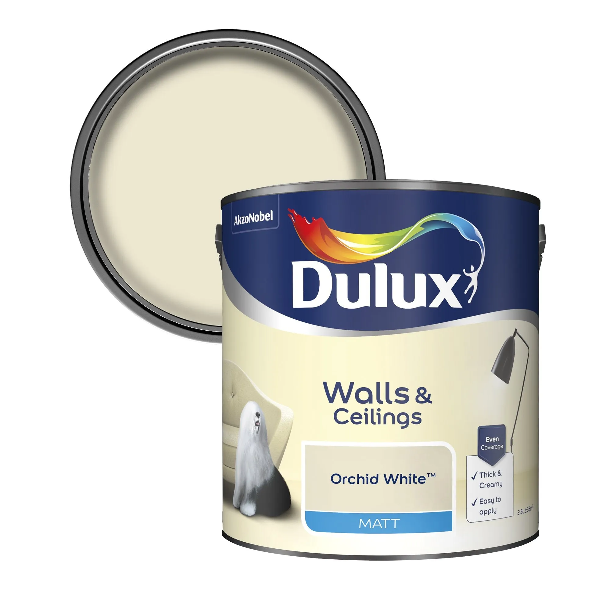 Dulux Matt Emulsion Paint For Walls And Ceilings - Orchid White 2.5L