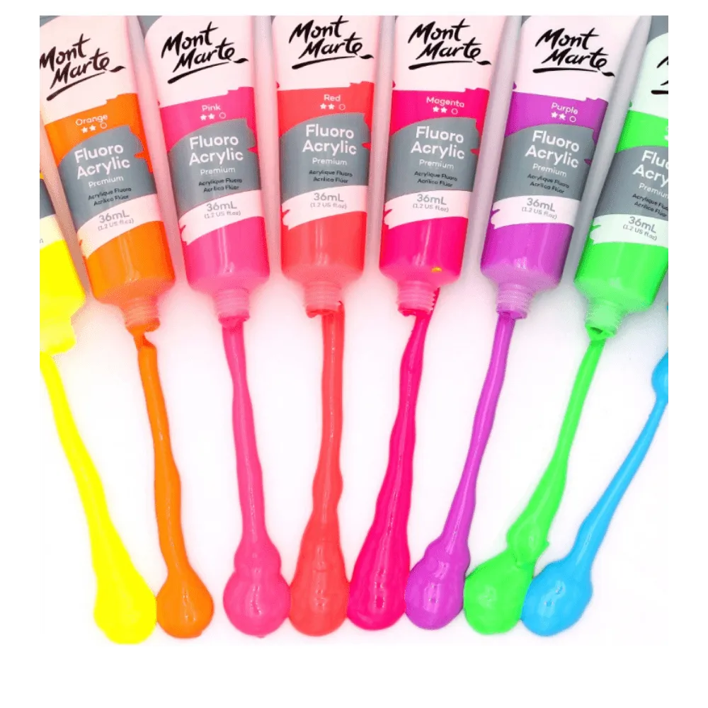 Fluoro Acrylic Paint Set Premium 8 x 36ml (1.2oz) Mont Marte Craft Art Supply