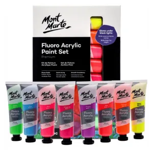 Fluoro Acrylic Paint Set Premium 8 x 36ml (1.2oz) Mont Marte Craft Art Supply