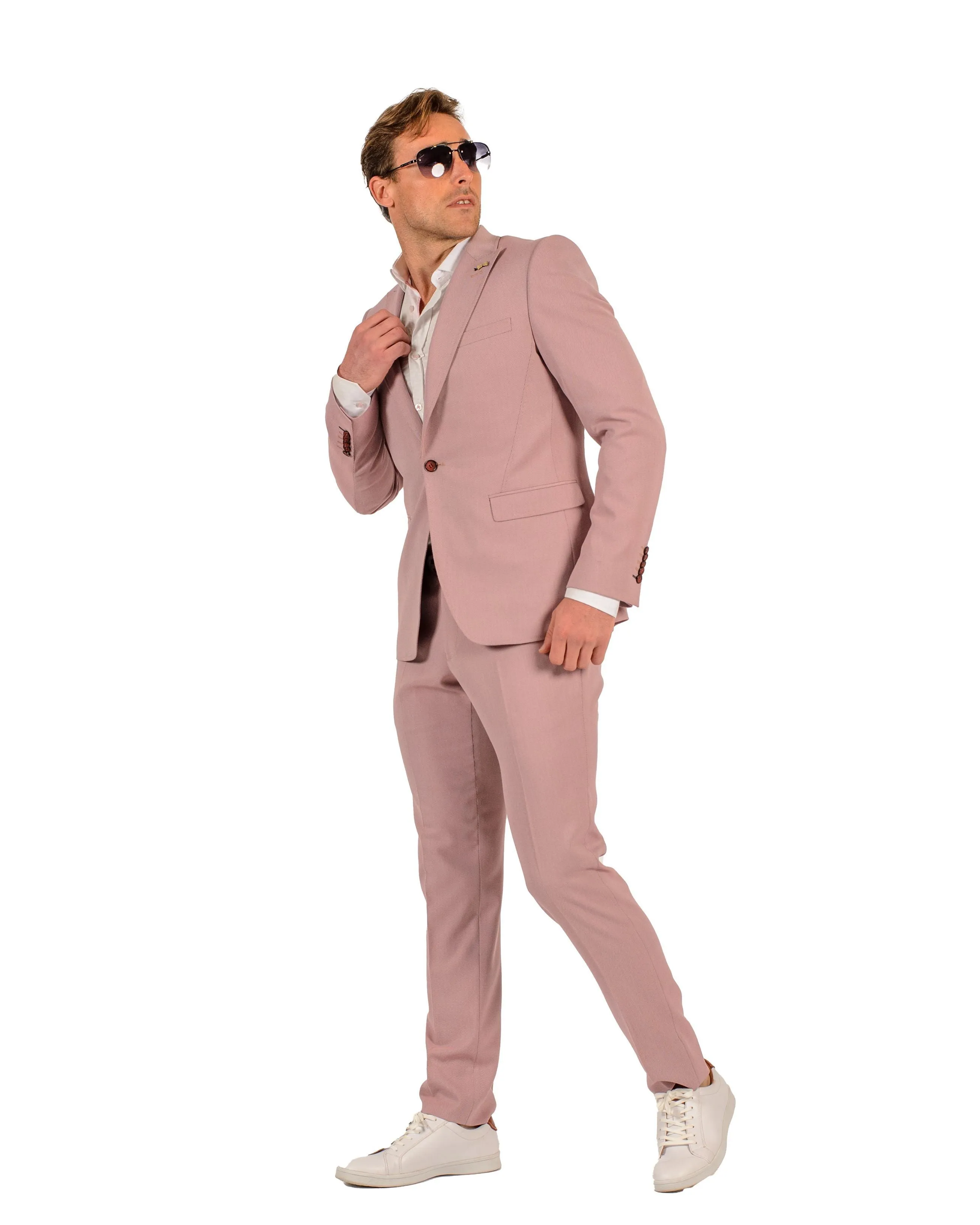 Giovanni Testi 1 Button Peak Lapel Strech Pink Birdseye Travel Suit GTRVL1P-4775 BLUSH/RED