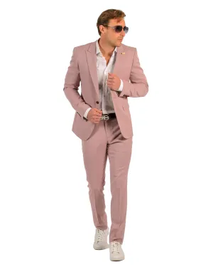 Giovanni Testi 1 Button Peak Lapel Strech Pink Birdseye Travel Suit GTRVL1P-4775 BLUSH/RED