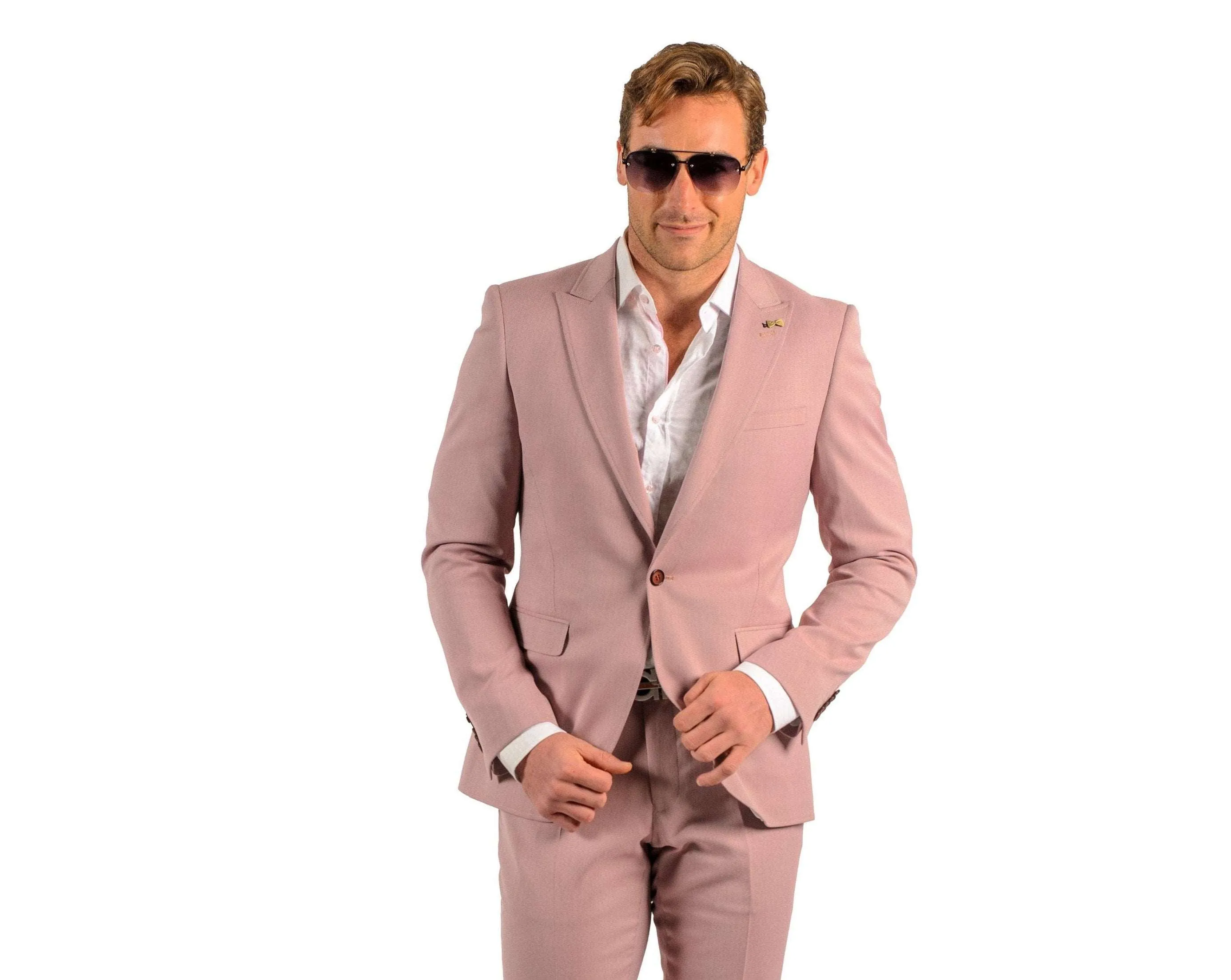 Giovanni Testi 1 Button Peak Lapel Strech Pink Birdseye Travel Suit GTRVL1P-4775 BLUSH/RED