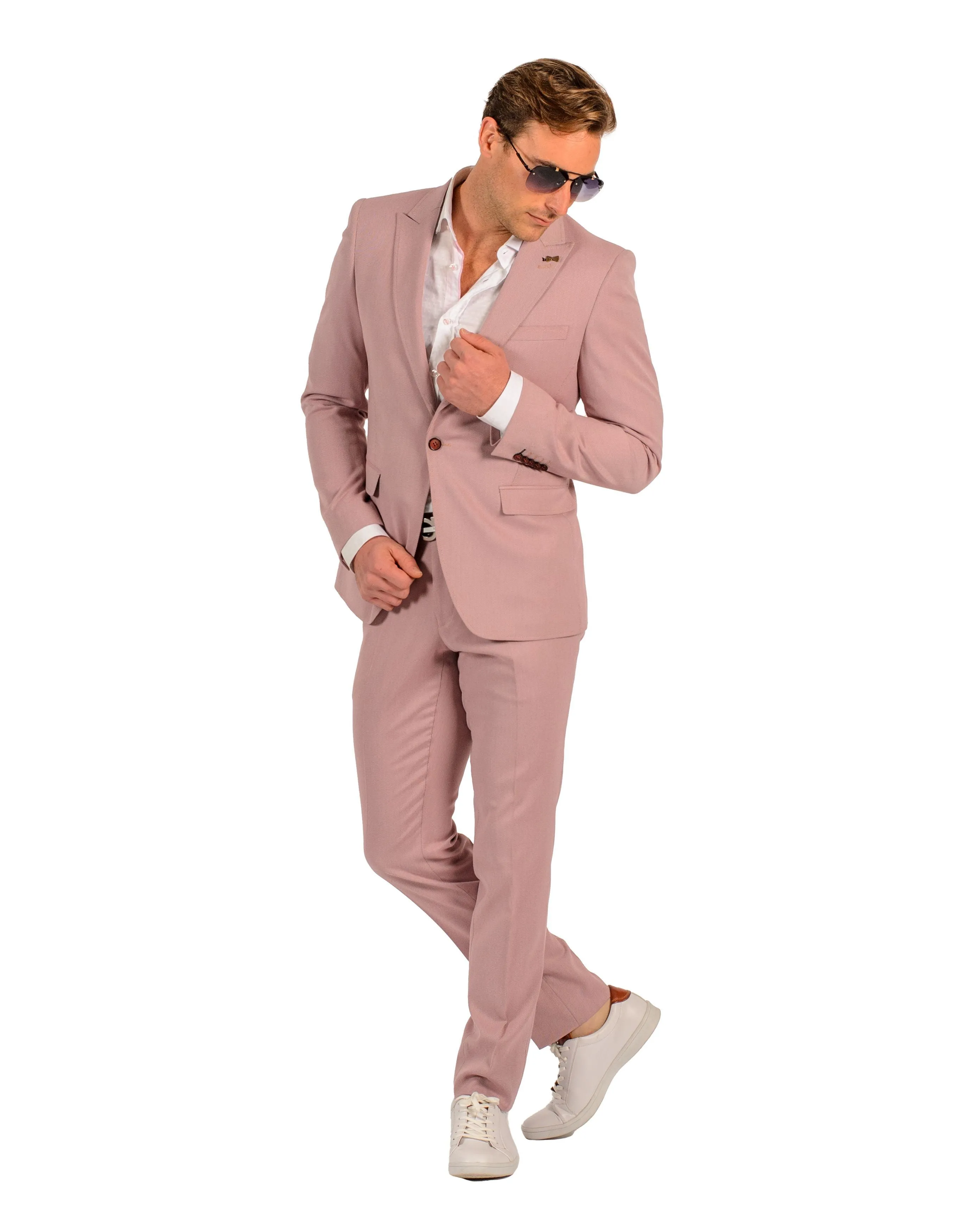 Giovanni Testi 1 Button Peak Lapel Strech Pink Birdseye Travel Suit GTRVL1P-4775 BLUSH/RED