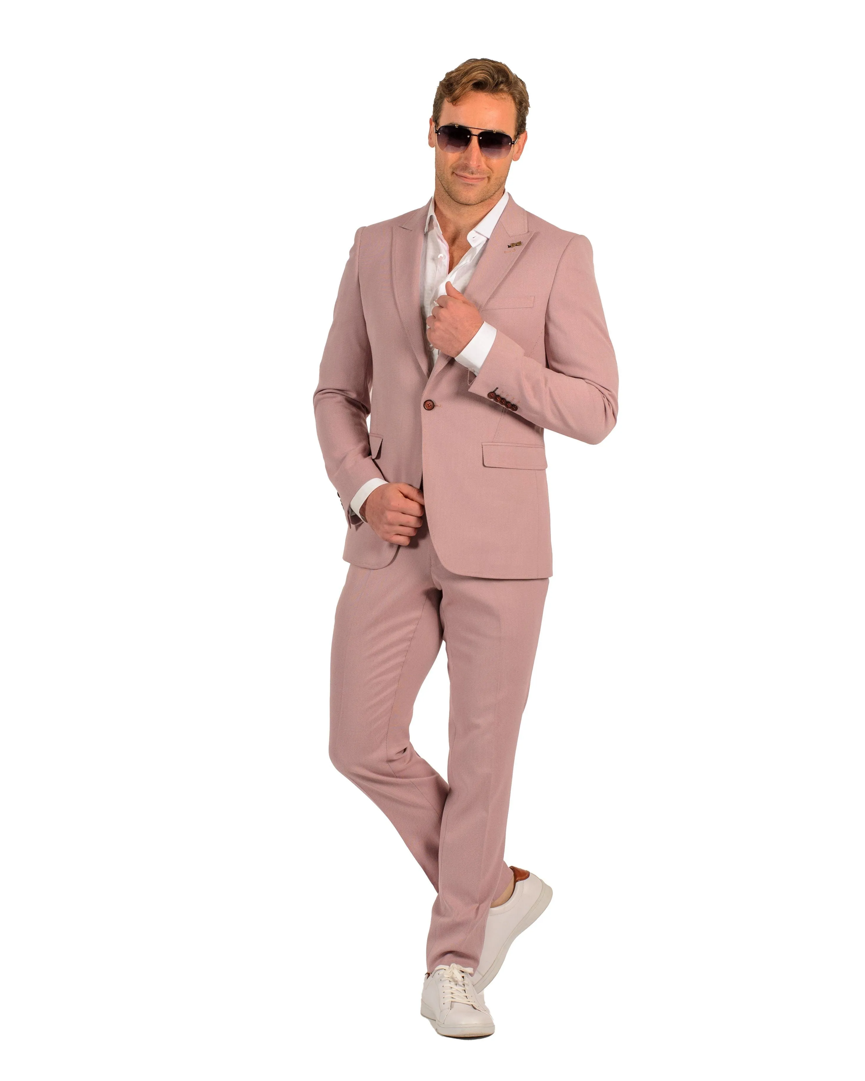 Giovanni Testi 1 Button Peak Lapel Strech Pink Birdseye Travel Suit GTRVL1P-4775 BLUSH/RED