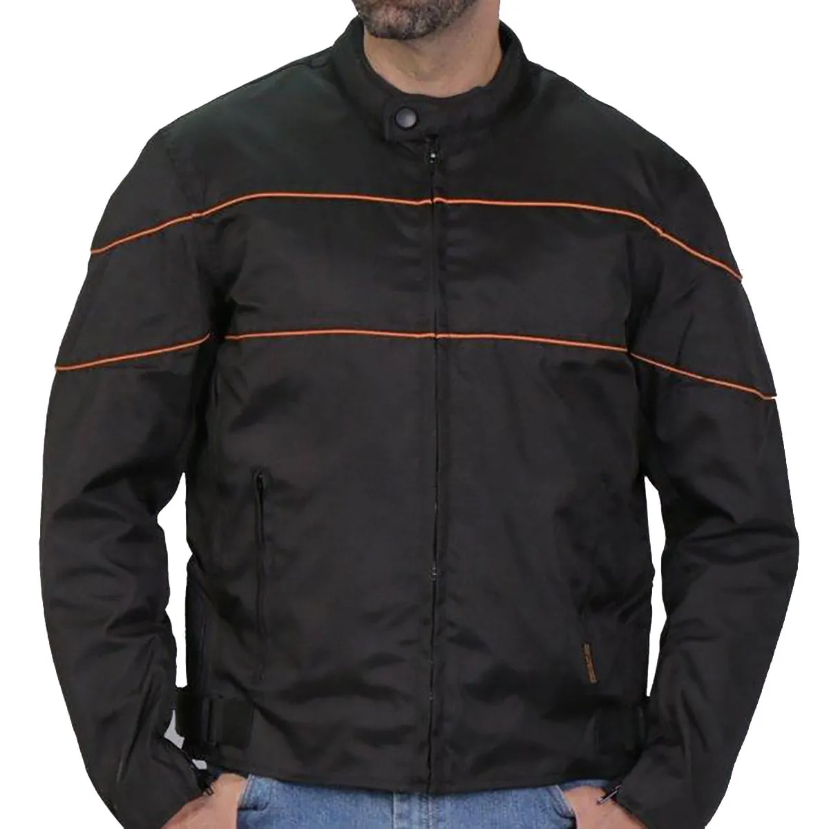 Hot Leathers JKM1026 Men’s Black Nylon Jacket with Orange Reflective Trim