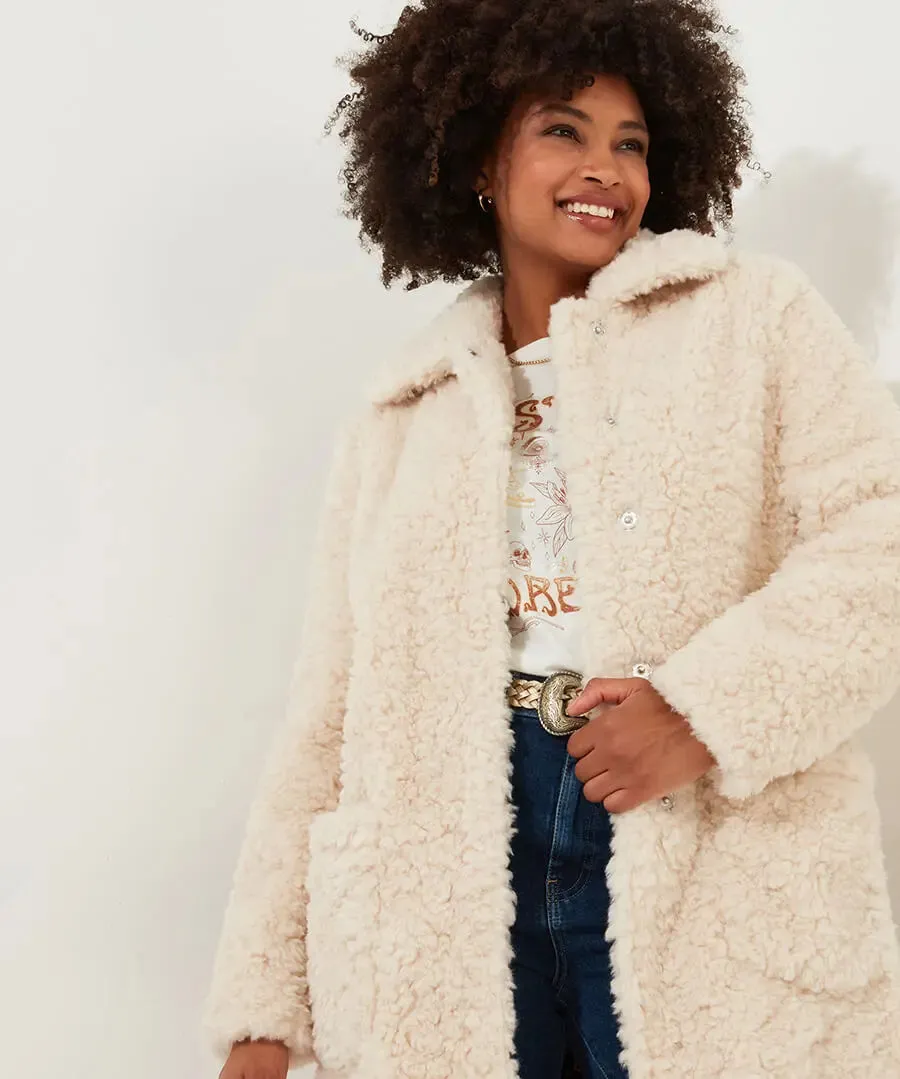 Joe Browns 12 Cream Cosy Up Furry Coat