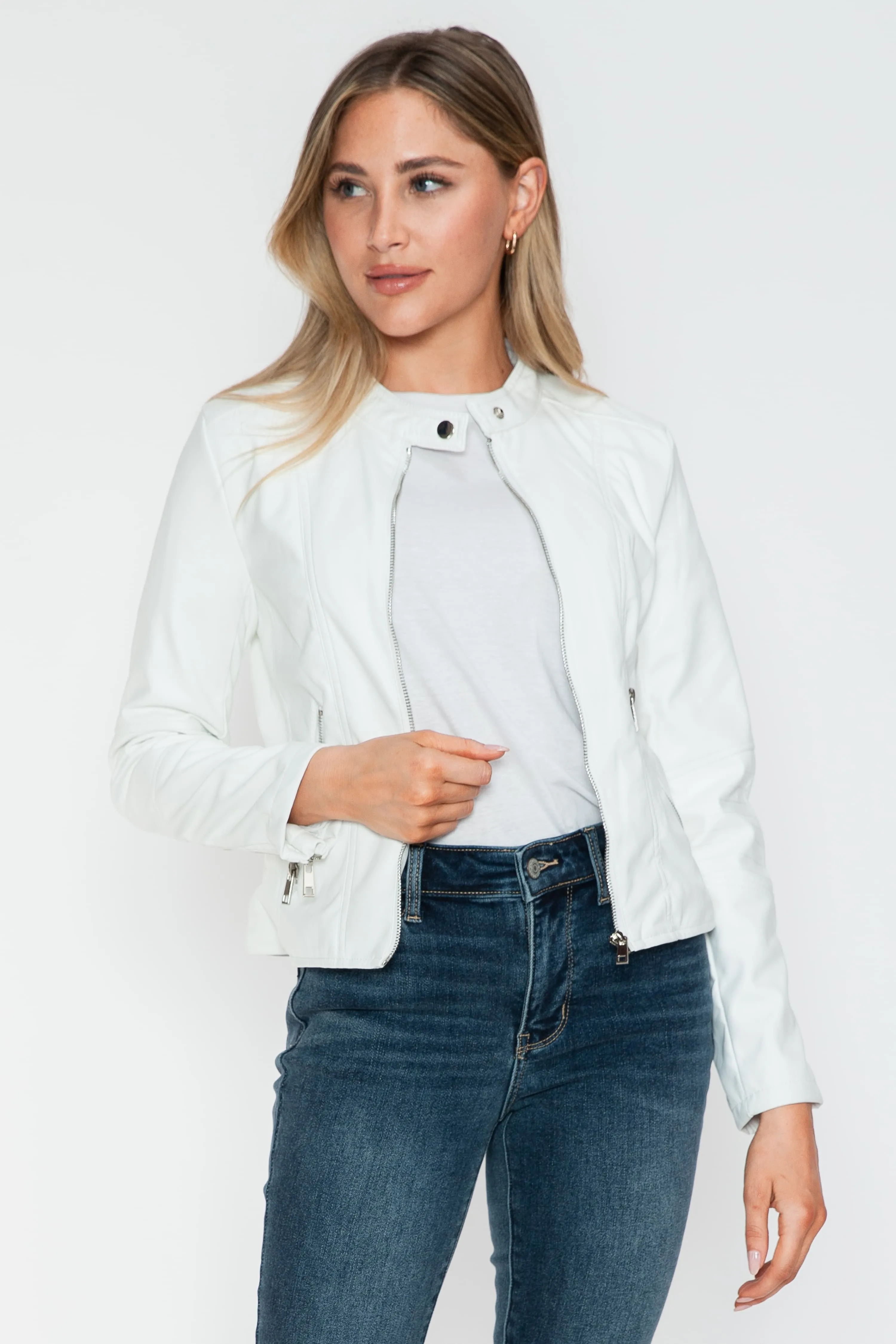 kesley Snobbish PU Leather Zip Up Jacket with Pockets