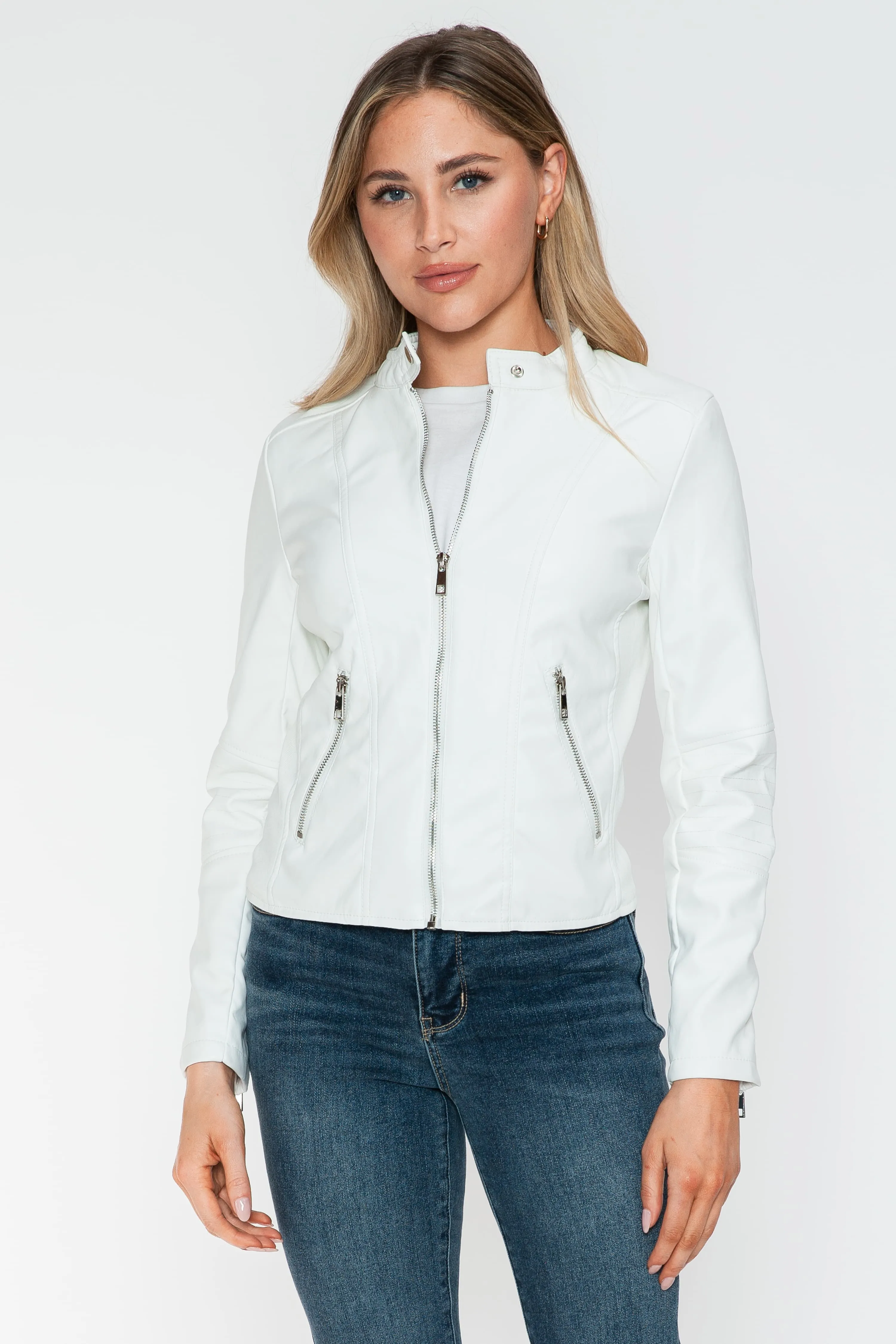 kesley Snobbish PU Leather Zip Up Jacket with Pockets