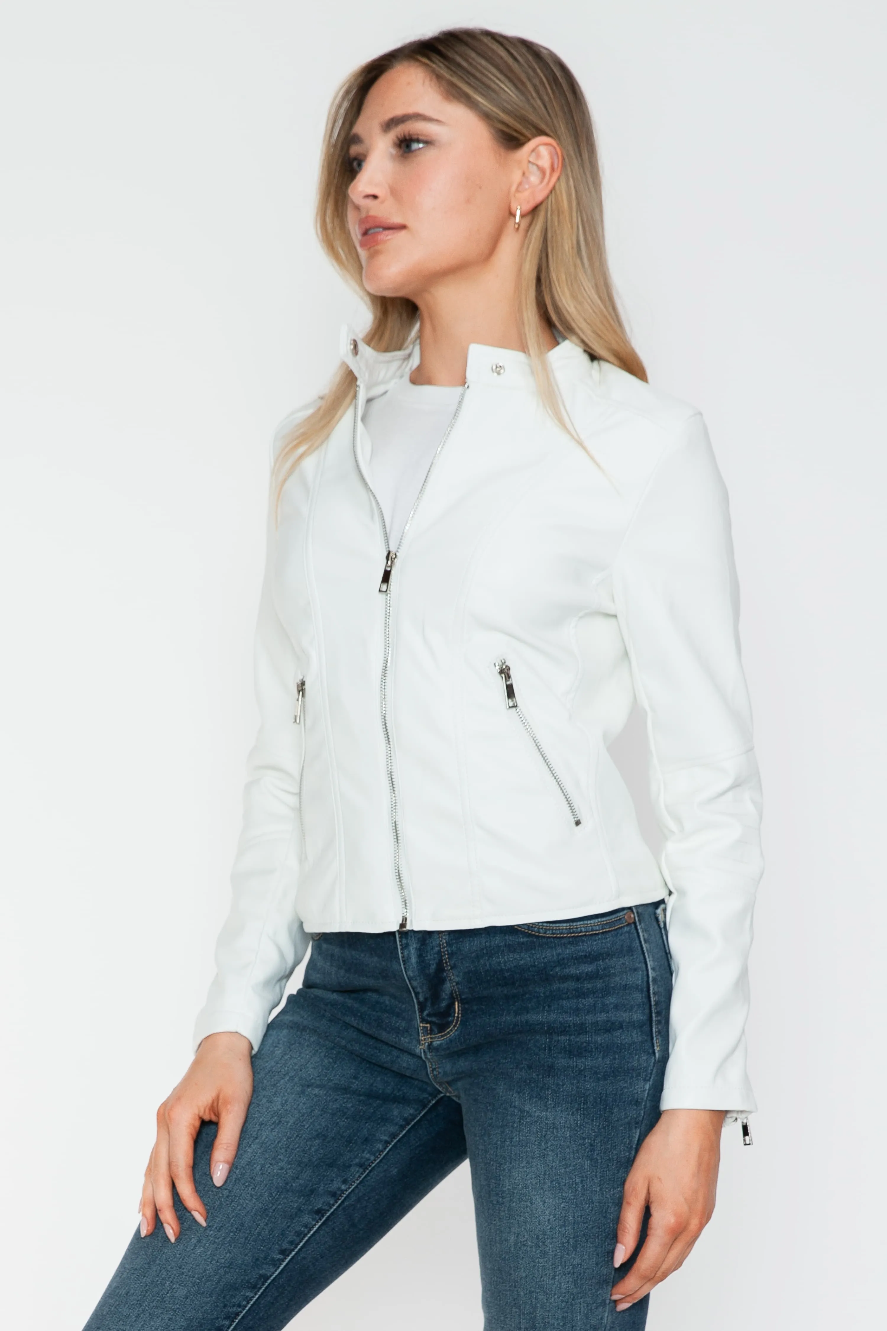 kesley Snobbish PU Leather Zip Up Jacket with Pockets