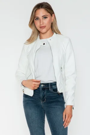 kesley Snobbish PU Leather Zip Up Jacket with Pockets