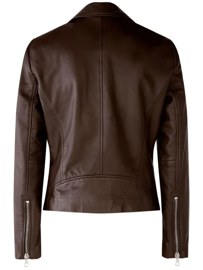 Leather Biker Jacket Made From Lamb Leather in Brown