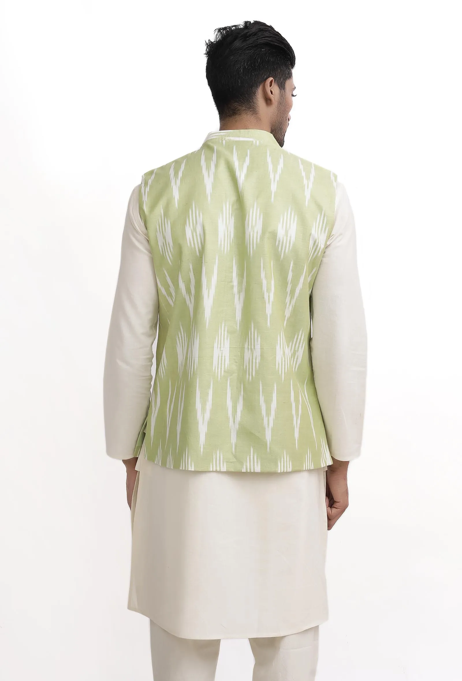 Lemon Green Ikat Nehru Jacket