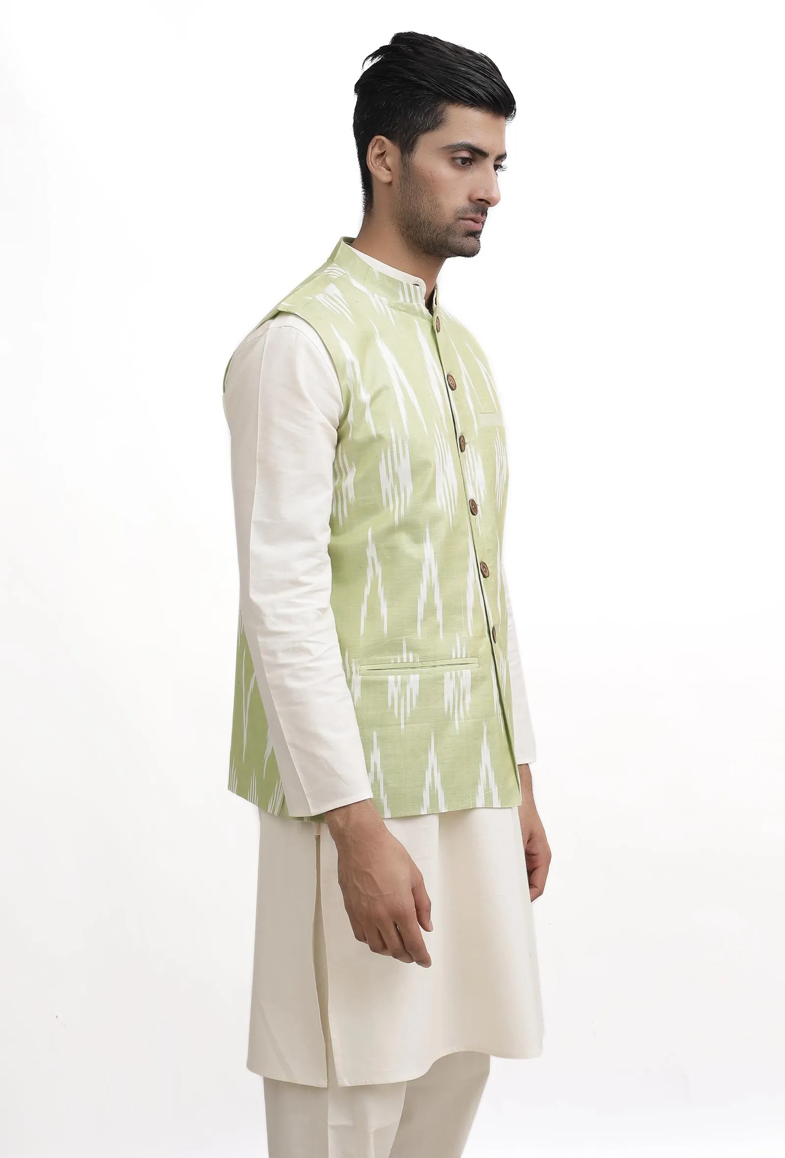 Lemon Green Ikat Nehru Jacket