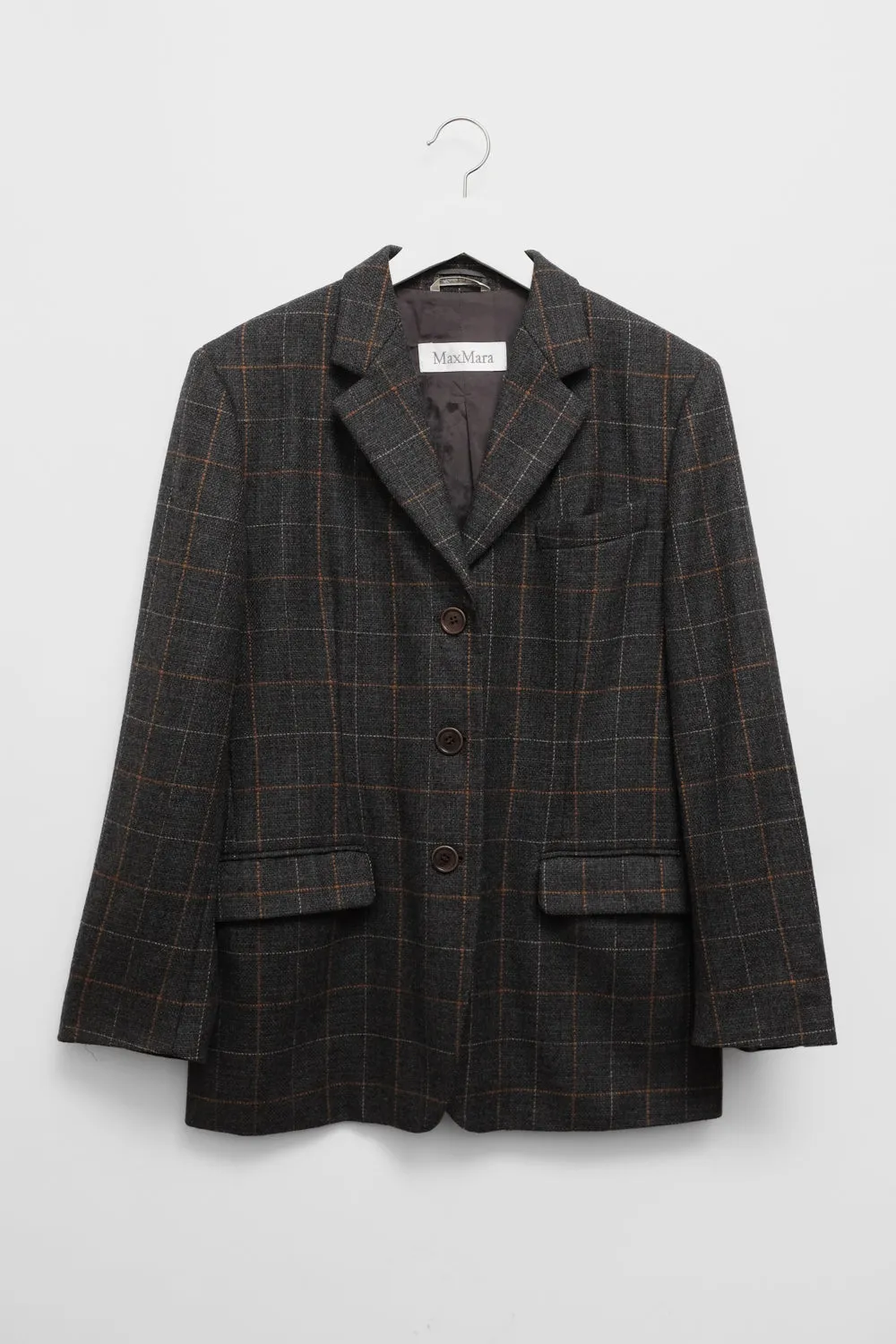 MAX MARA TARTAN CASHMERE WOOL BLAZER