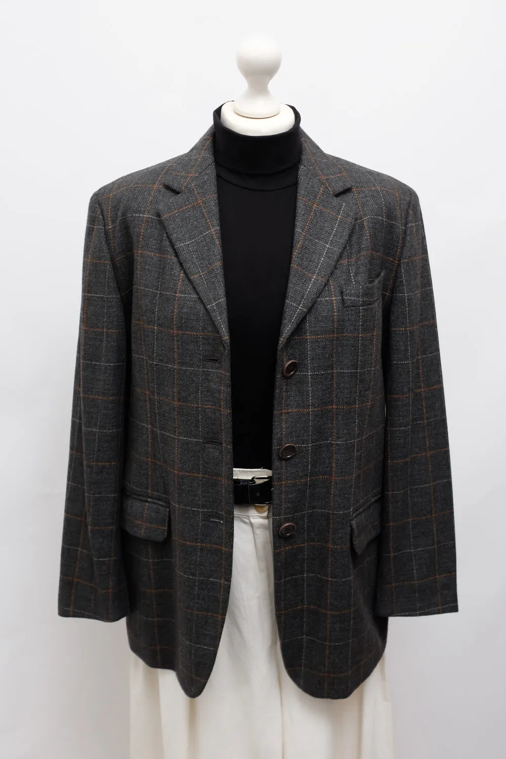 MAX MARA TARTAN CASHMERE WOOL BLAZER