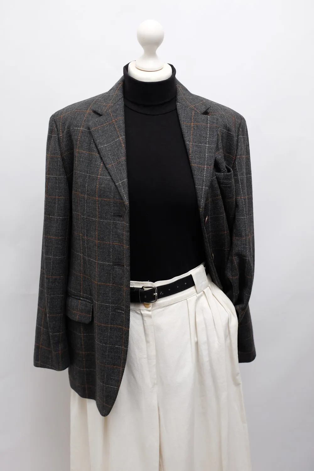 MAX MARA TARTAN CASHMERE WOOL BLAZER