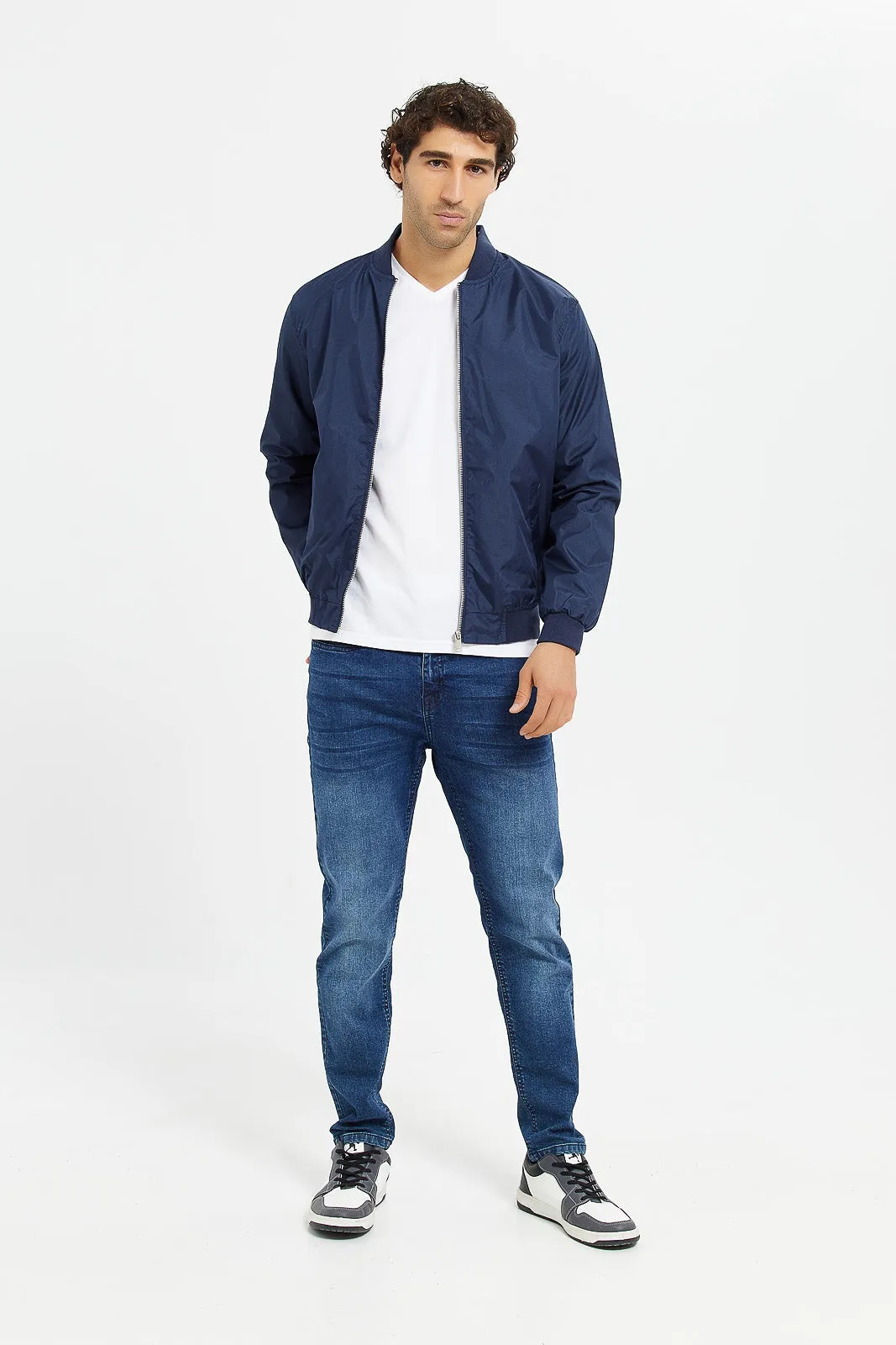 Men Navy Light Bomber Jacket