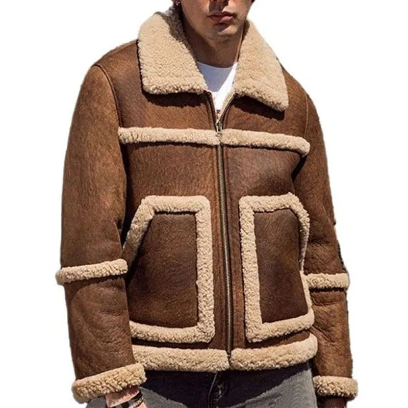 Mens Genuine Winter Vintage Sheepskin Leather Bomber Aviator Jacket