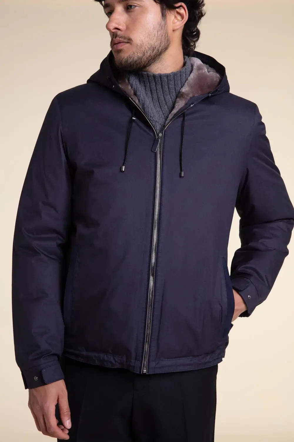 Mens parka jacket with fur hood