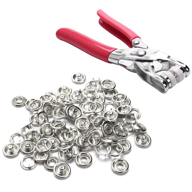 Metal Snap Buttons Rings with Fastener Pliers - 100pc