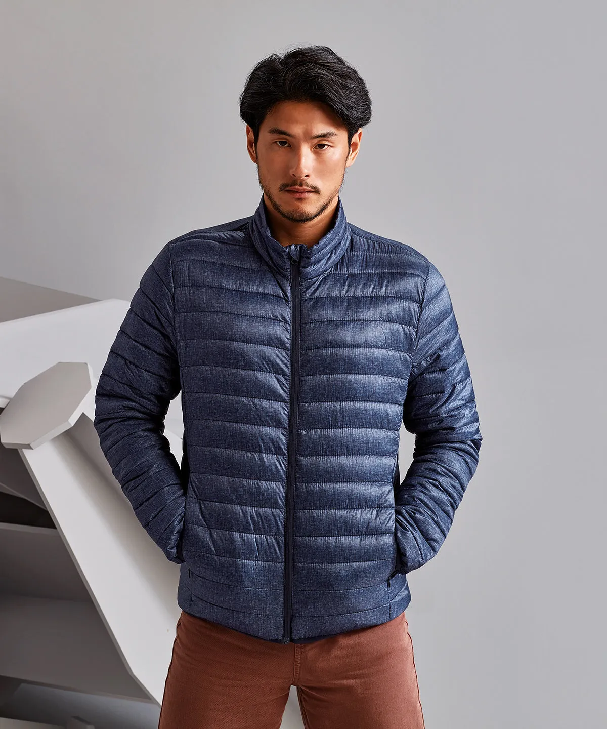 Navy Melange - Melange padded jacket