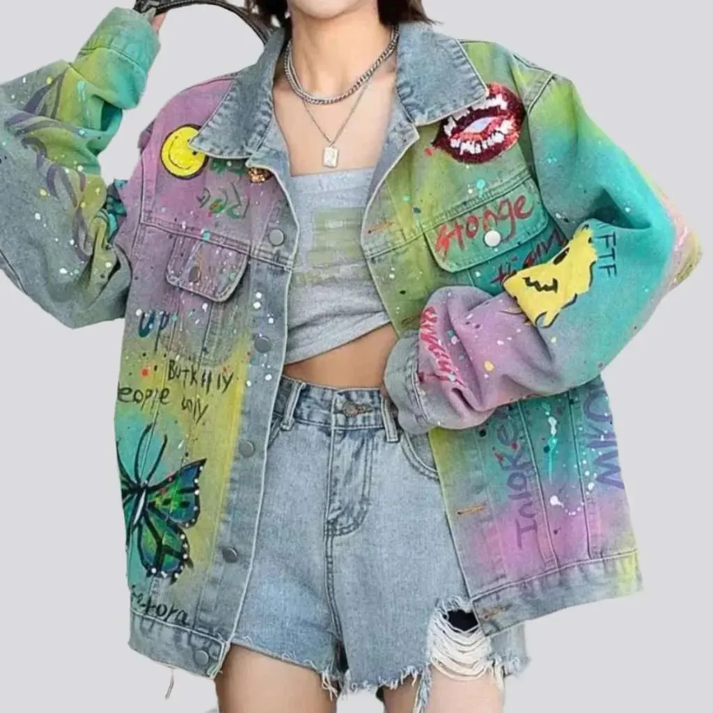 Neon stains painted denim jacket