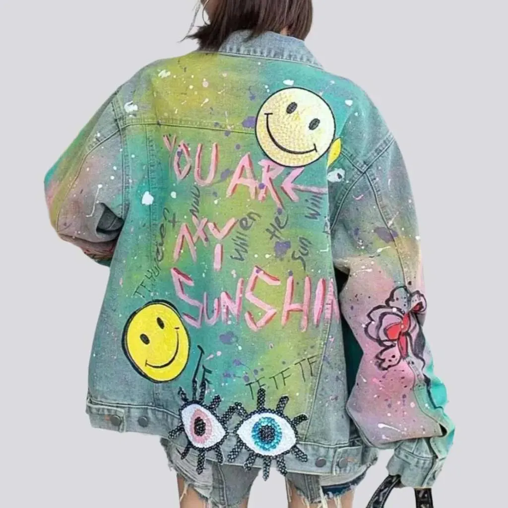 Neon stains painted denim jacket