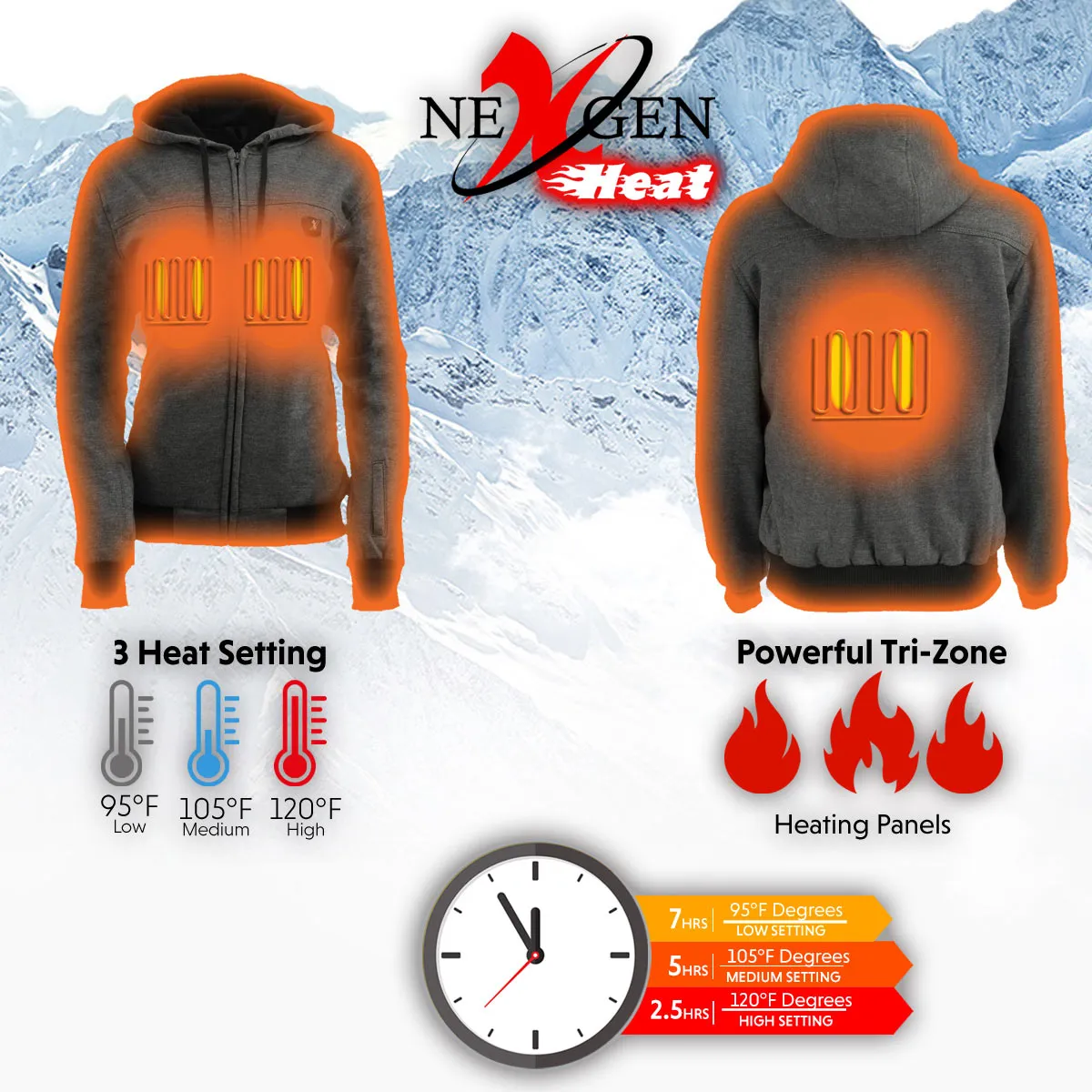 Nexgen Heat MPL2717DUAL Technology Women's Heated Hoodie - Grey Sweatshirt Jacket for Winter Season w/ Battery Pack