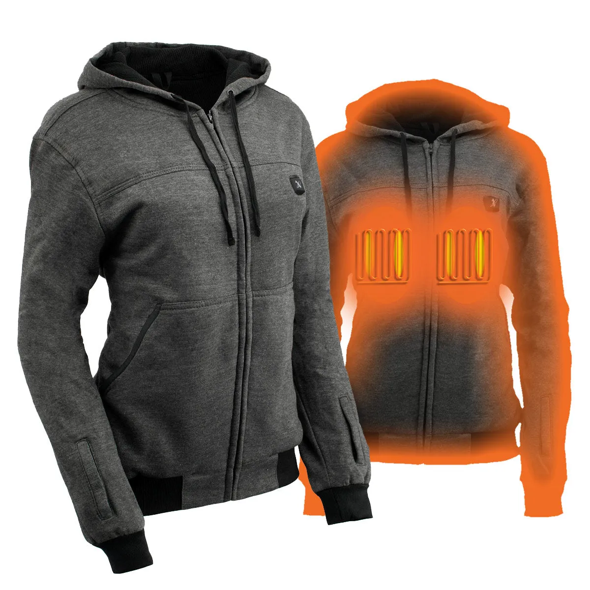 Nexgen Heat MPL2717DUAL Technology Women's Heated Hoodie - Grey Sweatshirt Jacket for Winter Season w/ Battery Pack