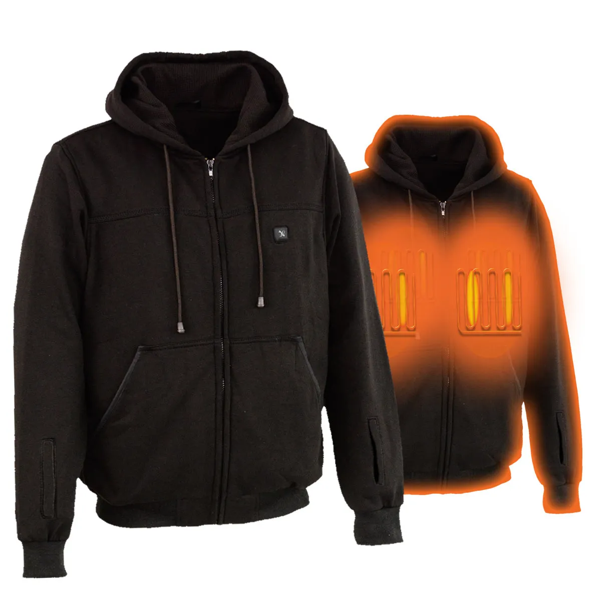 Nexgen Heat MPM1717DUAL Technology Men's “Fiery’’ Heated Hoodie- Black Sweatshirt Jacket for Winter w/ Battery Pack