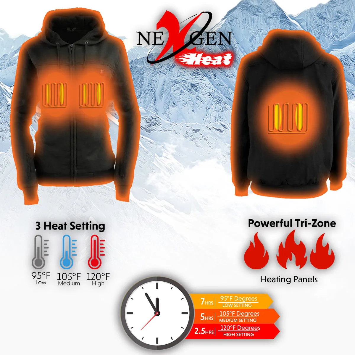 Nexgen Heat NXL2717DUAL Technology Women's Heated Hoodie - Black Sweatshirt Jacket for Winter Season w/Battery Pack