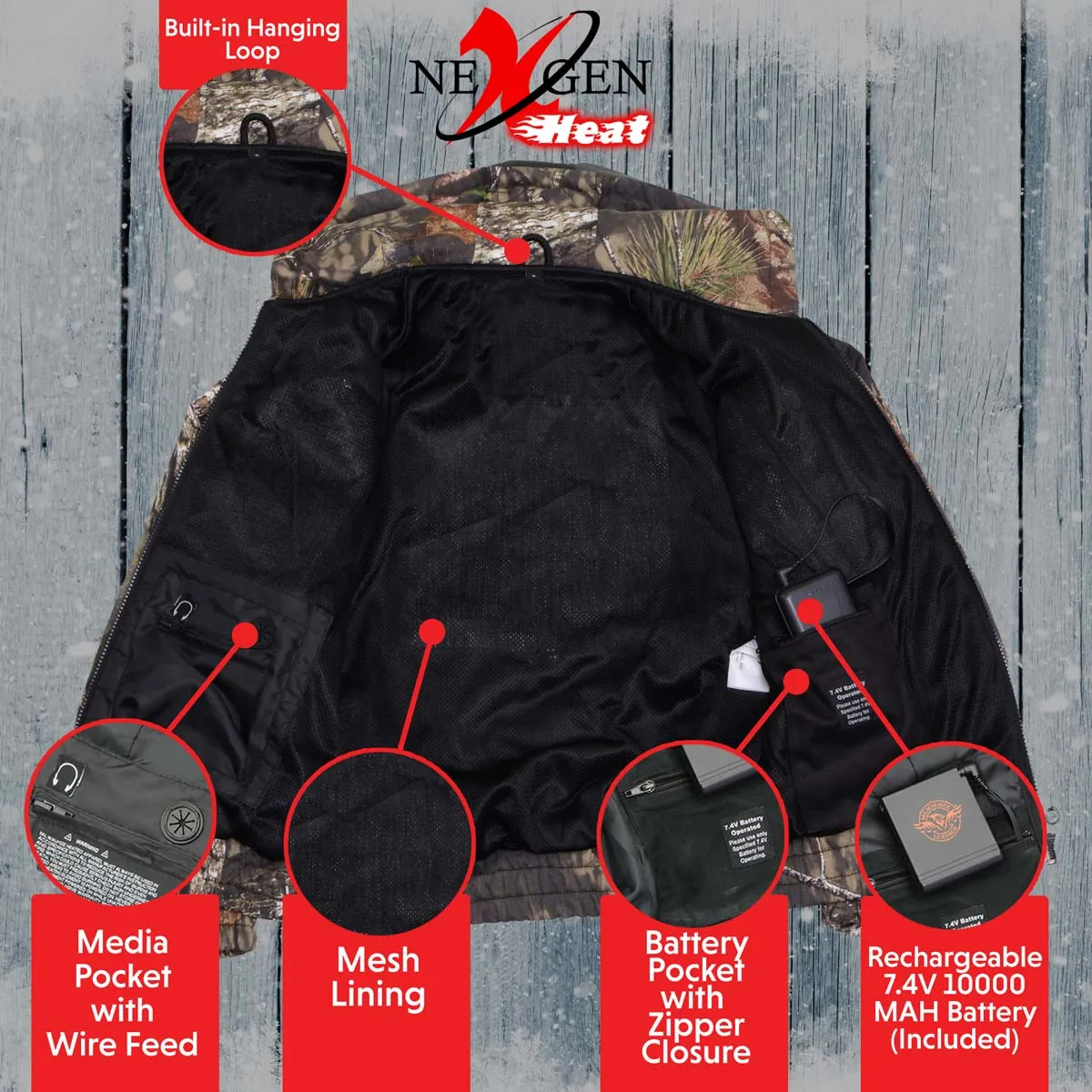 Nexgen Heat NXL2776SET Women’s Heated Zipper Camouflaged Hoodie Warming Camo Hoodie for Hunting w/ Battery Pack