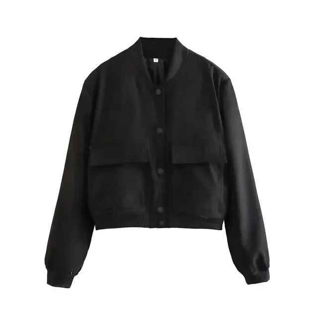 Pre Order:  Ribbed Cuffs Stand Collar Jackets