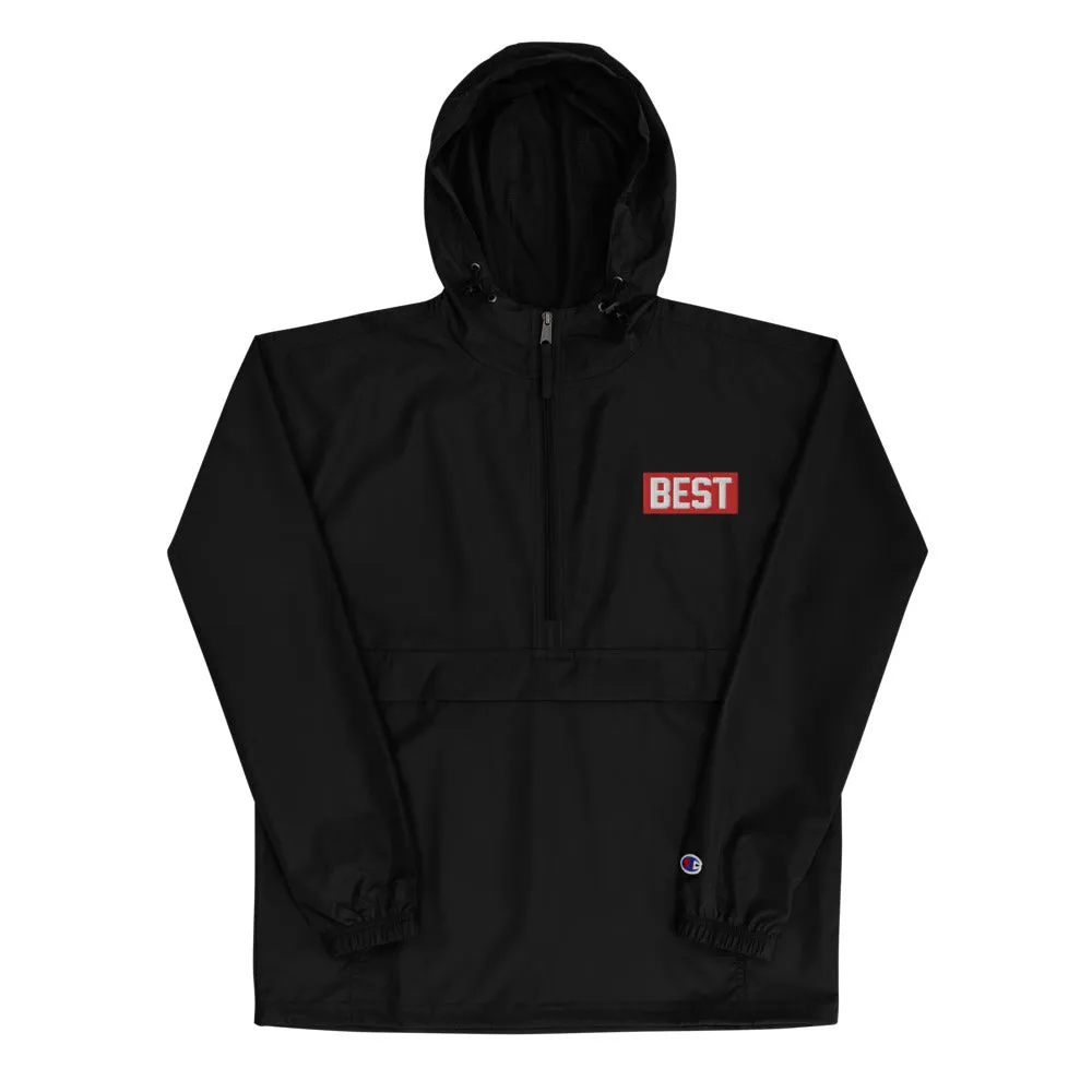 RED BEST BOX Embroidered Champion Packable Jacket Black