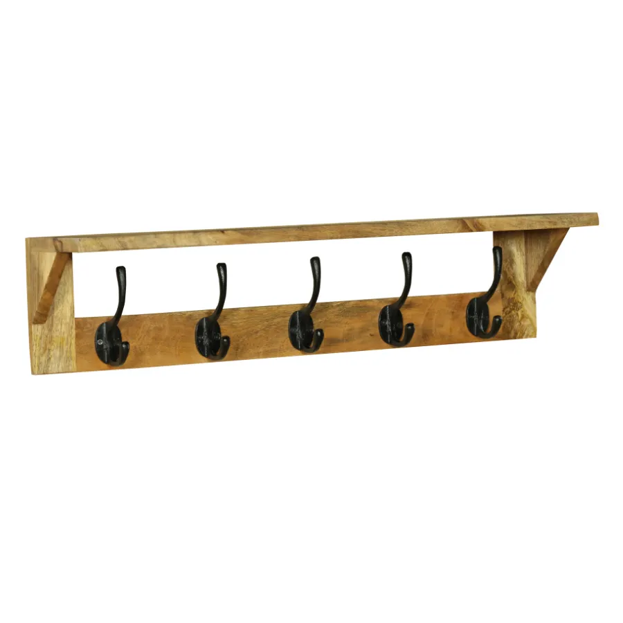 Reva Natural Finish 65cm Wood and Metal Wall Hook