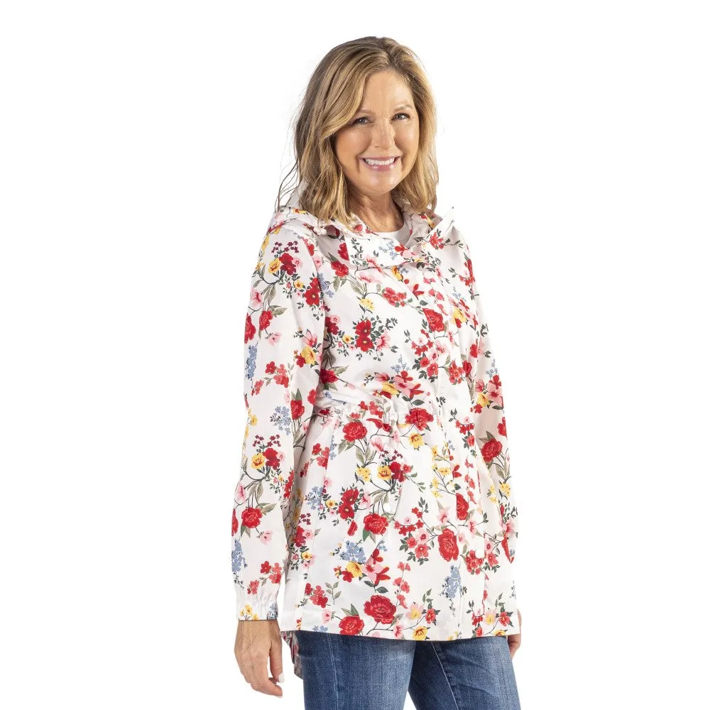 Rose Floral Hooded Drawstring Raincoat